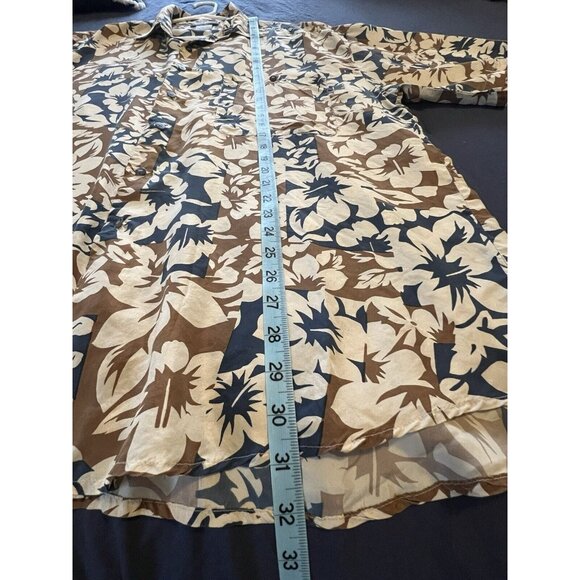 Lord &Taylor Men's XL Silk Hawaiian Camp Shirt Button Down Floral Blue Brown - Picture 9 of 12